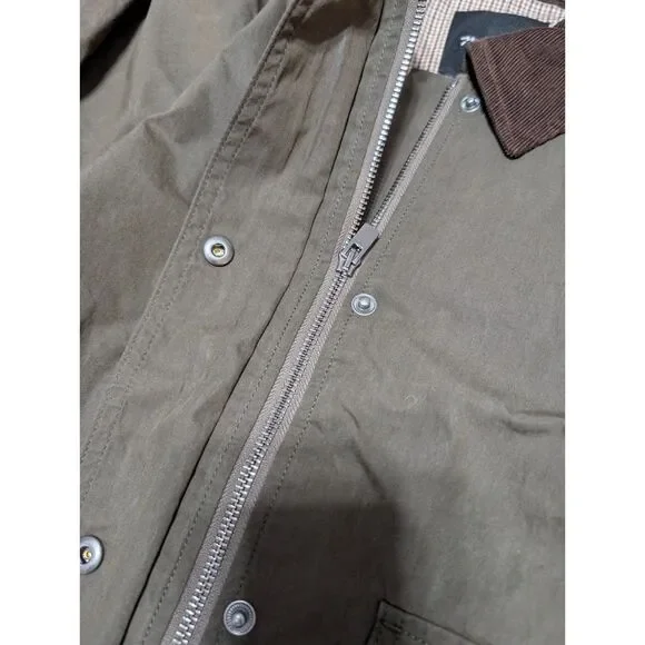 Madewell Waxed Cotton Barn Jacket Corduroy Collar Utility Coat Olive XL NWT - Picture 12 of 16